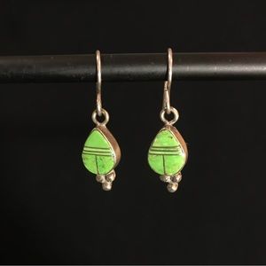 Green and silver drop earrings
